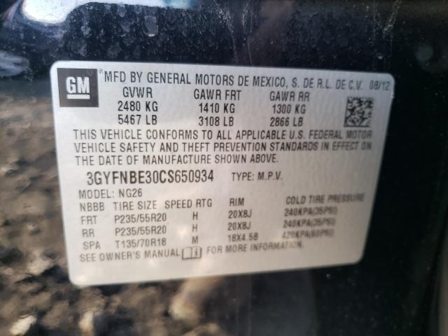 3GYFNBE30CS650934 - 2012 CADILLAC SRX PERFORMANCE COLLECTION Қара фото 10