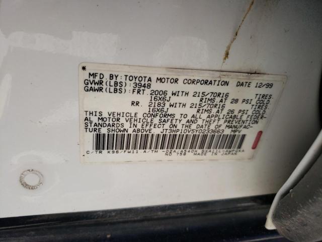 JT3HP10V5Y0233663 - 2000 TOYOTA RAV4 WHITE photo 13