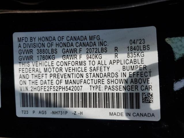 2HGFE2F52PH542007 - 2023 HONDA CIVIC SPORT 黑色 照片 12