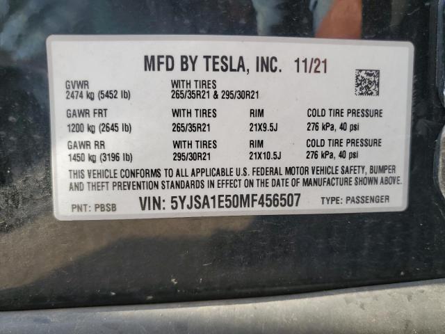 5YJSA1E50MF456507 - 2021 TESLA MODEL S Qara foto 12