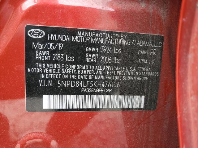 5NPD84LF5KH476106 - 2019 HYUNDAI ELANTRA SEL RED photo 12