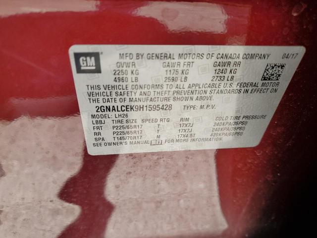 2GNALCEK9H1595428 - 2017 CHEVROLET EQUINOX LT RED photo 14