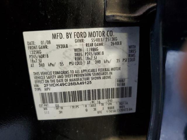 2FMDK49C28BA49125 - 2008 FORD EDGE LIMITED BLACK photo 12