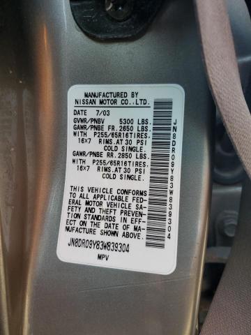 JN8DR09Y83W839304 - 2003 NISSAN PATHFINDER LE TAN photo 12