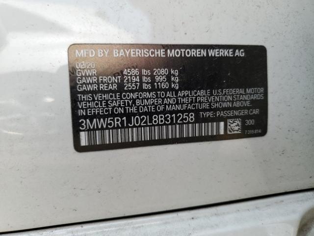 3MW5R1J02L8B31258 - 2020 BMW 330I WHITE photo 13