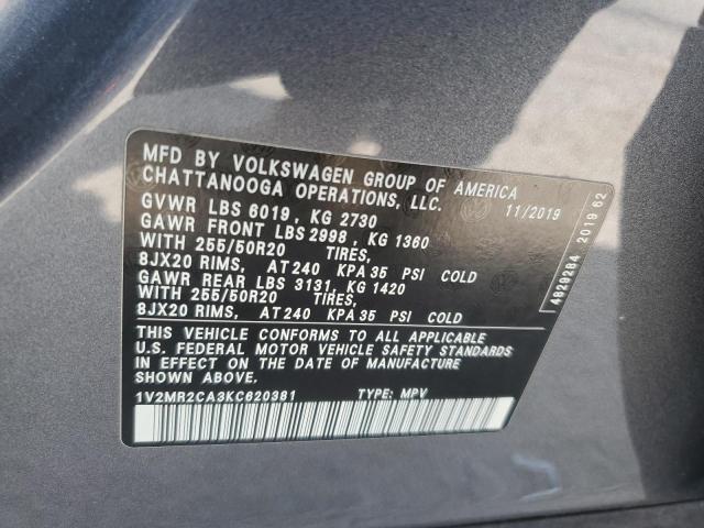 1V2MR2CA3KC620381 - 2019 VOLKSWAGEN ATLAS SEL SILVER photo 14