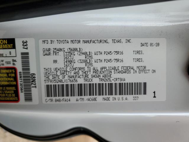 5TFRX5GN0LX176656 - 2020 TOYOTA TACOMA ACCESS CAB თეთრი ფოტო 12