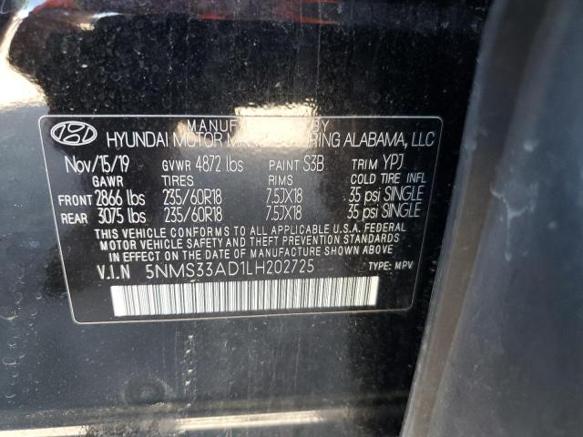 5NMS33AD1LH202725 - 2020 HYUNDAI SANTA FE SEL შავი ფოტო 14