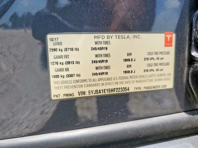 5YJSA1E15HF223354 - 2017 TESLA MODEL S GRAY photo 13
