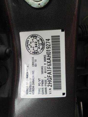 2HGFA1F6XAH019274 - 2010 HONDA CIVIC LX-S Boz foto 12