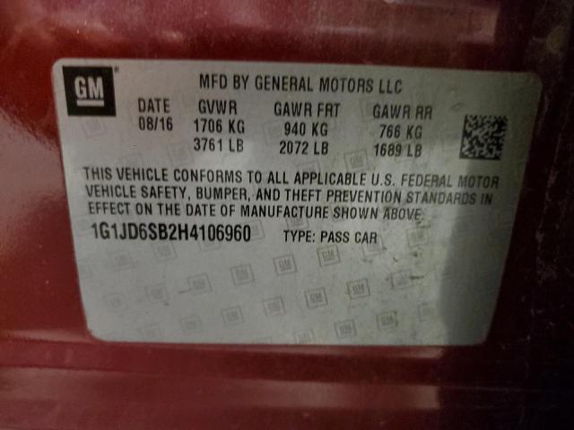 1G1JD6SB2H4106960 - 2017 CHEVROLET SONIC LT RED photo 12