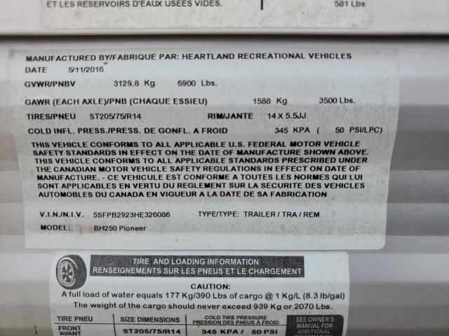 5SFPB2923HE326086 - 2017 HEARTLAND GATEWAY 白色 照片 8