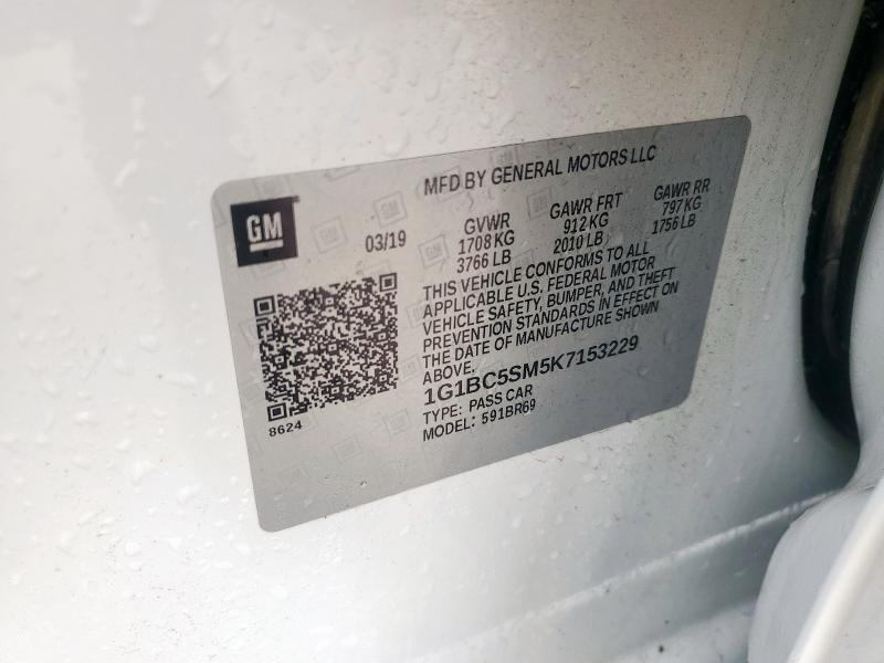 1G1BC5SM5K7153229 - 2019 CHEVROLET CRUZE LS 白色 照片 12