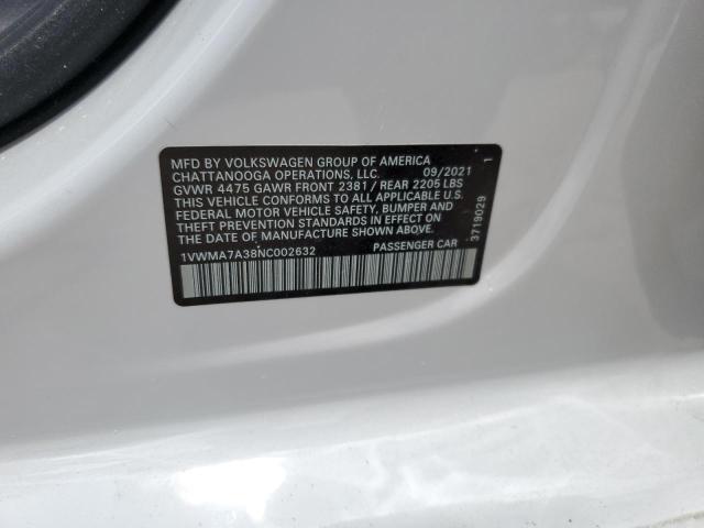 1VWMA7A38NC002632 - 2022 VOLKSWAGEN PASSAT R-LINE Weiß Foto 13