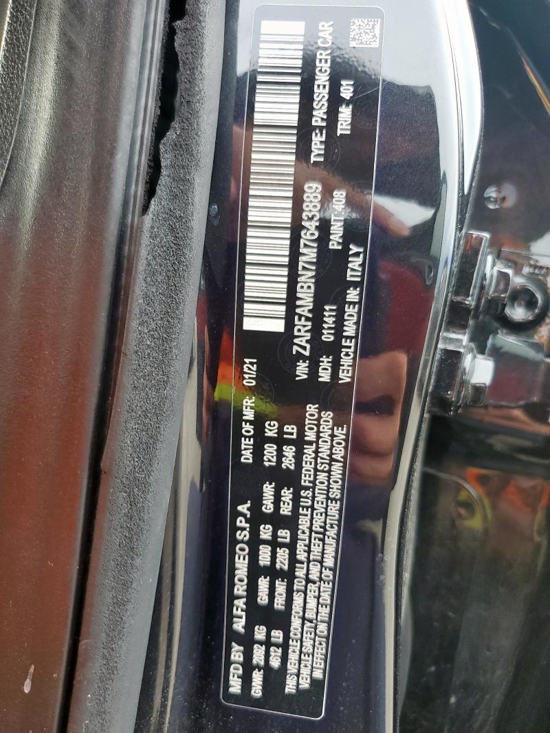 ZARFAMBN7M7643889 - 2021 ALFA ROMEO GIULIA TI Noir photo 13