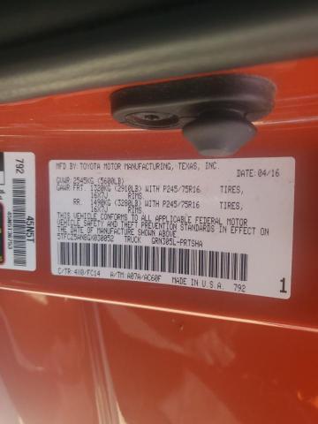 5TFCZ5AN8GX030052 - 2016 TOYOTA TACOMA DOUBLE CAB ORANGE photo 12