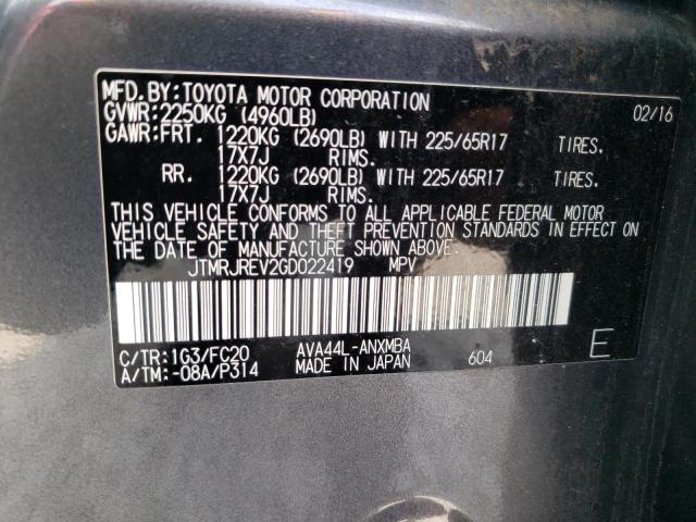 JTMRJREV2GD022419 - 2016 TOYOTA RAV4 HV XLE GRAY photo 12