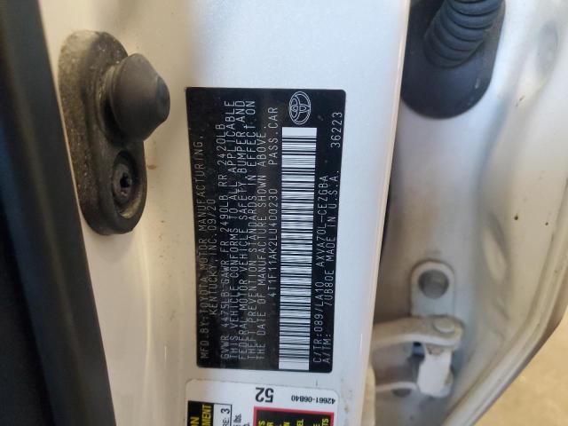 4T1F11AK2LU400230 - 2020 TOYOTA CAMRY XLE WHITE photo 12