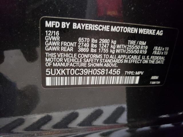 5UXKT0C39H0S81456 - 2017 BMW X5 XDR40E GRAY photo 12
