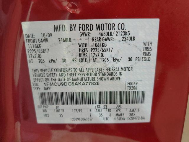 1FMCU9DG6AKA77826 - 2010 FORD ESCAPE XLT RED photo 13