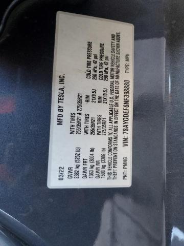 7SAYGDEF6NF398880 - 2022 TESLA MODEL Y GRAY photo 12