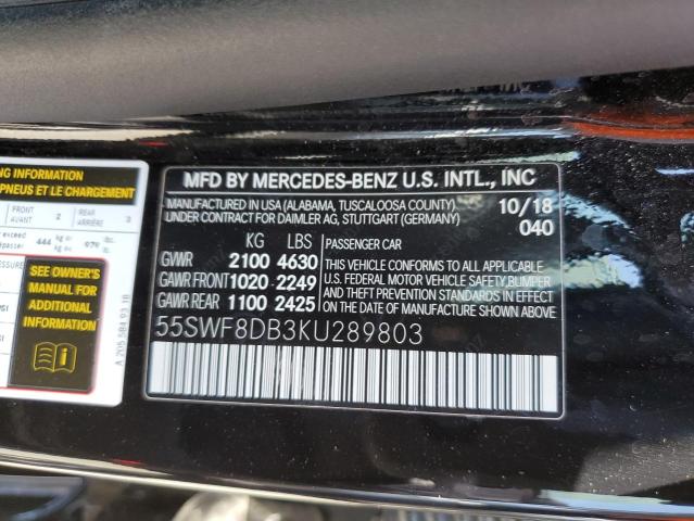 55SWF8DB3KU289803 - 2019 MERCEDES-BENZ C 300 BLACK photo 12