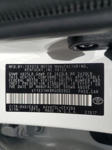 4T1S31AK8RU062902 - 2024 TOYOTA CAMRY SE NIGHT SHADE WHITE photo 12