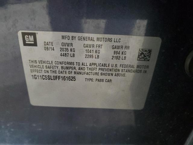 1G11C5SL0FF161625 - 2015 CHEVROLET MALIBU 1LT 蓝色 照片 12