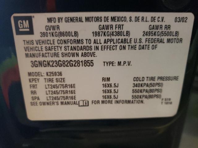 3GNGK23G82G281855 - 2002 CHEVROLET AVALANCHE K2500 BLACK photo 12