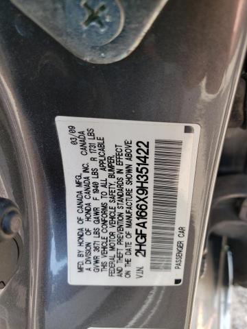 2HGFA166X9H351422 - 2009 HONDA CIVIC LX-S رمادي صورة 12
