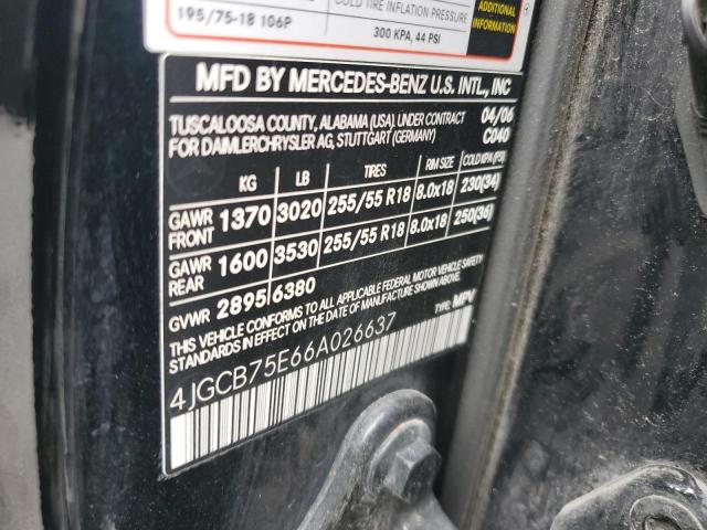 4JGCB75E66A026637 - 2006 MERCEDES-BENZ R 500 BLACK photo 12