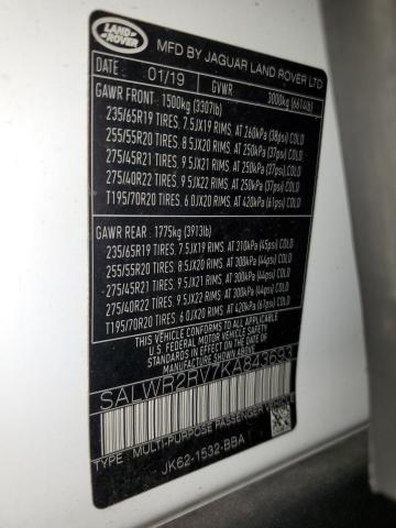 SALWR2RV7KA843693 - 2019 LAND ROVER RANGE ROVE HSE WHITE photo 14