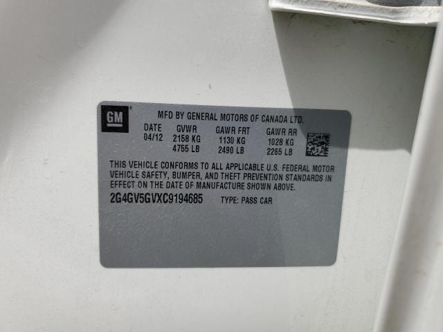 2G4GV5GVXC9194685 - 2012 BUICK REGAL GS Кремовый фото 12