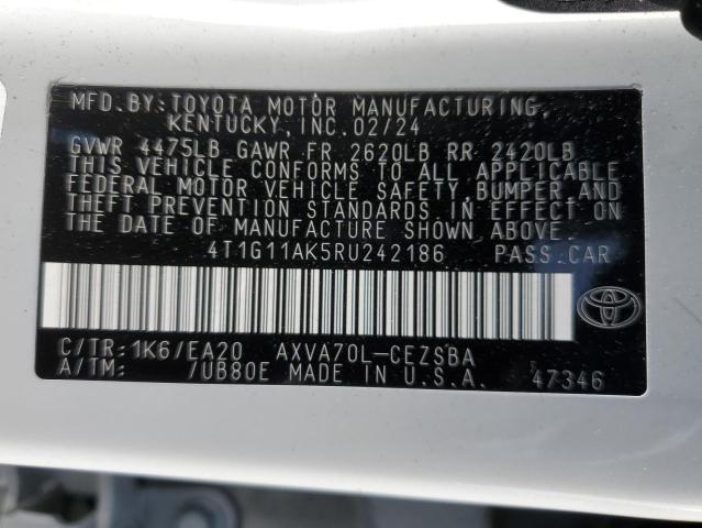 4T1G11AK5RU242186 - 2024 TOYOTA CAMRY SE NIGHT SHADE SILVER photo 12