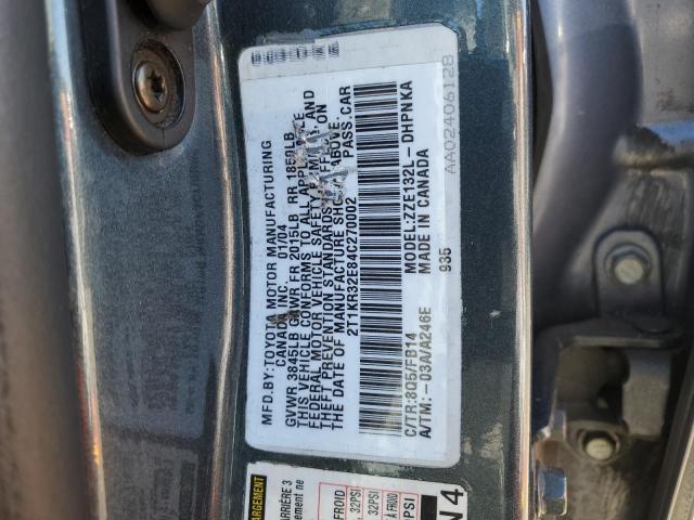 2T1KR32E84C270002 - 2004 TOYOTA MATRIX XR Gris photo 12