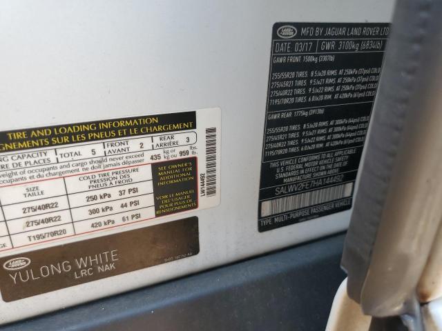 SALWV2FE7HA144492 - 2017 LAND ROVER RANGE ROVE AUTOBIOGRAPHY WHITE photo 12