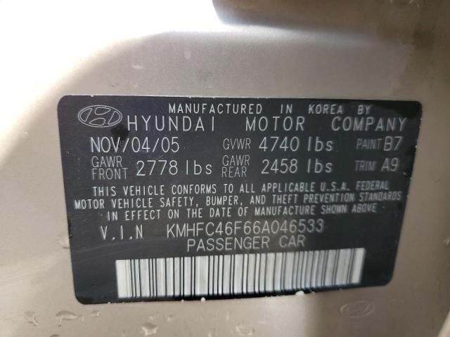 KMHFC46F66A046533 - 2006 HYUNDAI AZERA SE GOLD photo 12