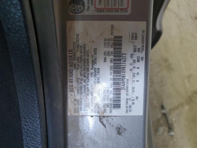 3FAHP081X9R116272 - 2009 FORD FUSION SEL GRAY photo 12