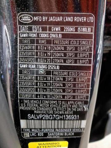 SALVP2BG7GH136931 - 2016 LAND ROVER RANGE ROVE SE BLACK photo 13