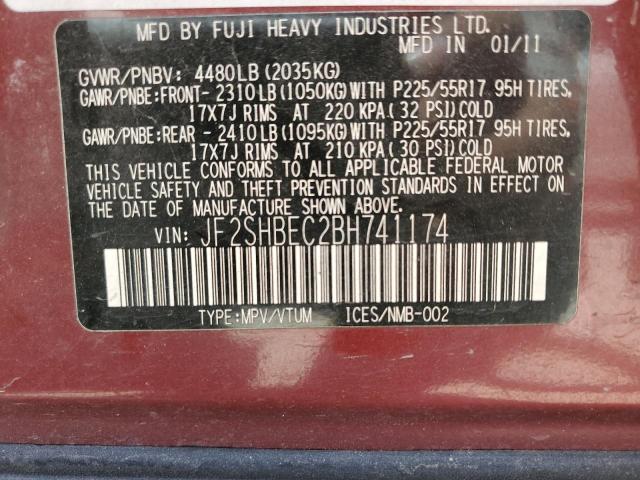 JF2SHBEC2BH741174 - 2011 SUBARU FORESTER LIMITED RED photo 12