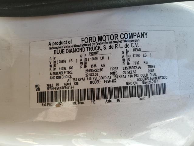 3FRNF65C18V646194 - 2008 FORD F650 SUPER DUTY WHITE photo 10