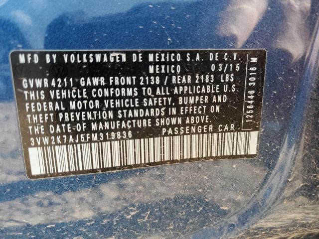 3VW2K7AJ5FM319836 - 2015 VOLKSWAGEN JETTA BASE أزرق صورة 12