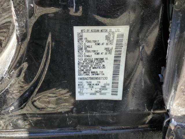 1N6BA07B65N567530 - 2005 NISSAN TITAN XE BLACK photo 13