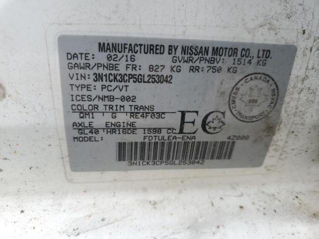 3N1CK3CP5GL253042 - 2016 NISSAN MICRA WHITE photo 12