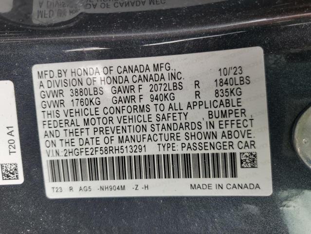 2HGFE2F58RH513291 - 2024 HONDA CIVIC SPORT 灰色 照片 13