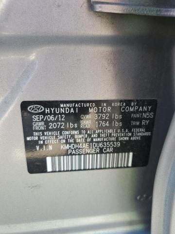 KMHDH4AE1DU635539 - 2013 HYUNDAI ELANTRA GLS SILVER photo 12