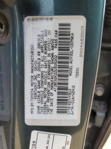 4T1BE32K22U505202 - 2002 TOYOTA CAMRY LE GREEN photo 12