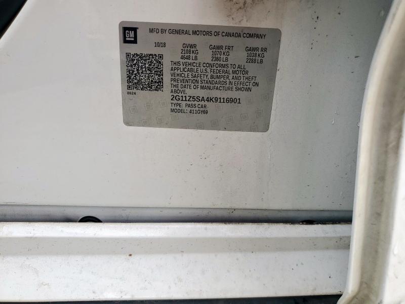 2G11Z5SA4K9116901 - 2019 CHEVROLET IMPALA LT 白色 照片 12