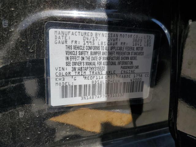 3N1AB7AP7HY315532 - 2017 NISSAN SENTRA S BLACK photo 13