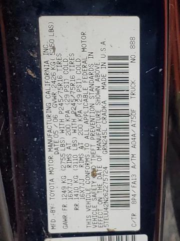 5TEUU42N26Z275724 - 2006 TOYOTA TACOMA ACCESS CAB ლურჯი ფოტო 12